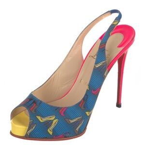 Christian Louboutin Blue and Yellow Slingback Heels